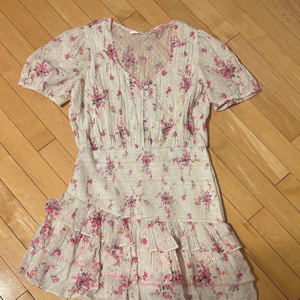 LoveShackFancy Floral Pink and Cream Dress